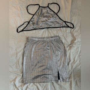 SHEIN Monochrome Checkered Halter Mini Dress